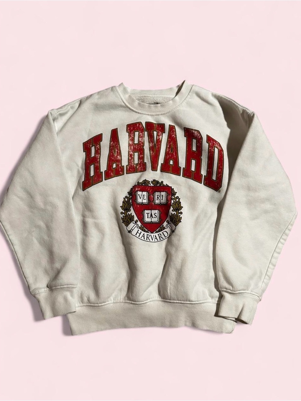 Harvard Cream Crewneck Sweatshirt with Red Crest